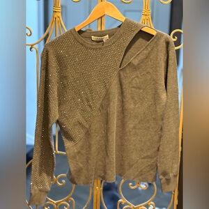 Alice + Olivia Gray boob cleavage cut out Sweater studs diamond rocker punk xs